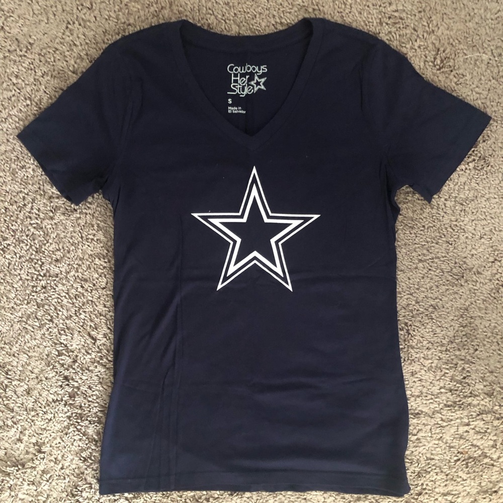 Cowboys Her Style Navy V-Neck Star Tee - Women's